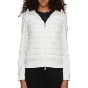 Moncler white paneled zip up hoodie in white, XS